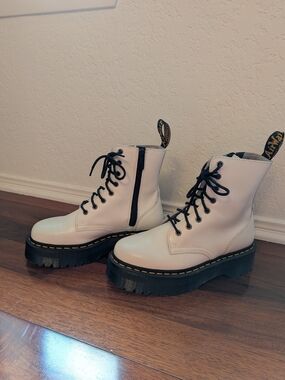 Chunky White Lace-Up Combat Boots with Black Lug Sole